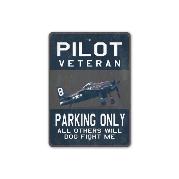 Pilot Veteren Parking Aluminum Metal Decor Sign - 10x14 inches