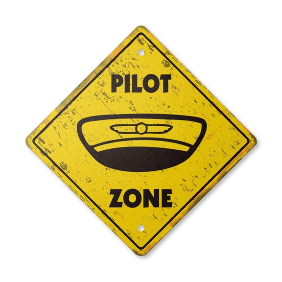 Pilot Vintage Crossing Sign Zone Xing | Indoor/Outdoor Plastic | 17" Tall rustic plane job careers teacher jacket glasses