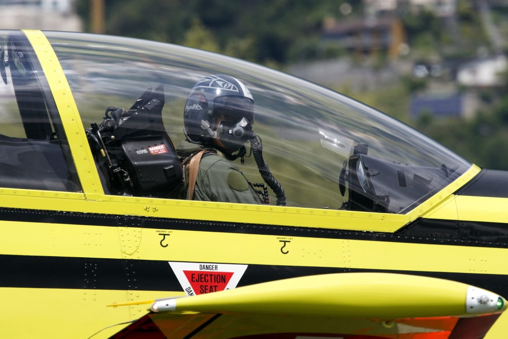 Pilot in the cockpit of a Pilatus PC-9 of the Swiss Air Force Canvas Art - Luca NicolottiStocktrek Images (35 x 23)