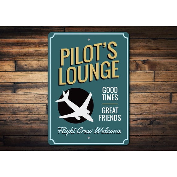 Pilot's Lounge Welcome Novelty Sign, Metal Wall Decor - 10x14 inches
