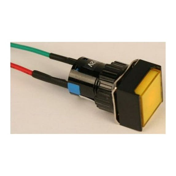 PilotLights 12 Volt DC Pilot Light, 17mm Square Panel Indicator Light - Yellow LED, 12VDC
