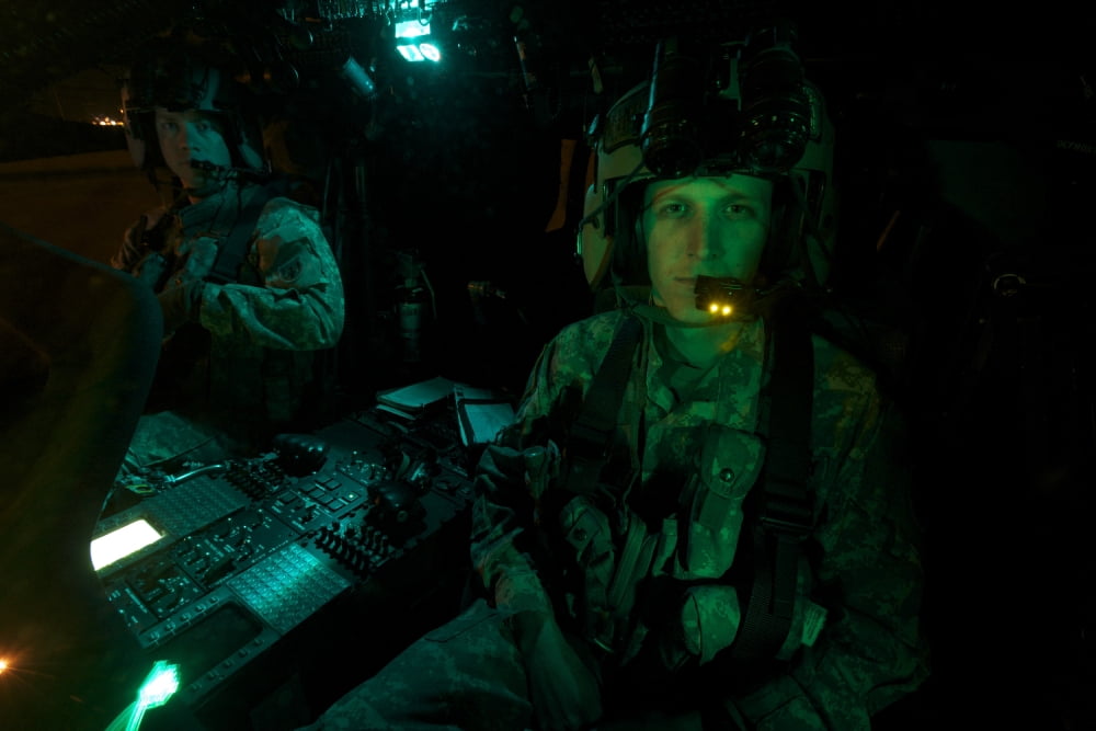 Pilots sitting in the cockpit of a UH-60 Black Hawk helicopter Canvas Art - Terry MooreStocktrek Images (18 x 12)