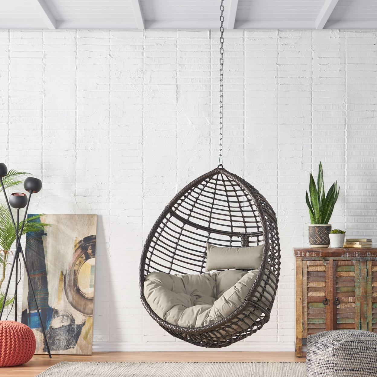 Modway Garner Teardrop Outdoor Patio Swing Chair Without Stand in Gray White Walmart