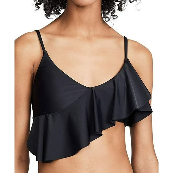 PilyQ BLACK Midnight Carmen Ruffle Bikini Swim Top, US D