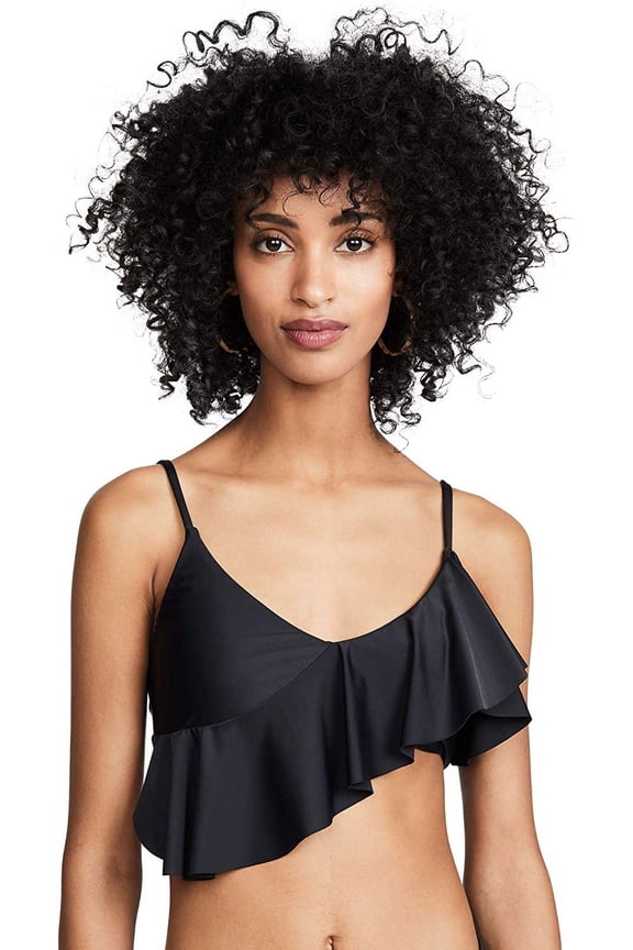 BLACK Midnight Carmen Ruffle Bikini Swim Top, US Medium