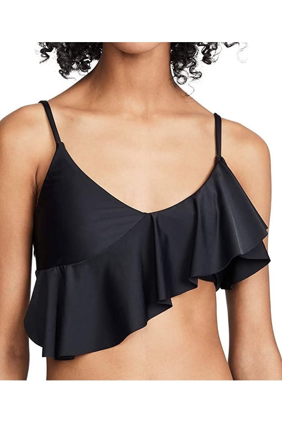 BLACK Midnight Carmen Ruffle Bikini Swim Top, US Small