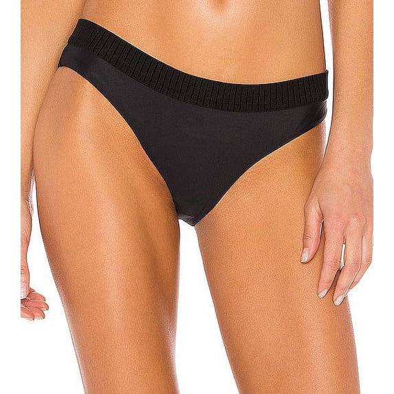 PilyQ BLACK Midnight Elastic Banded Teeny Bikini Swim Bottom, US Large