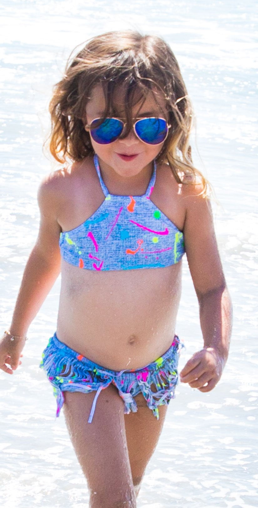 PilyQ Girls Splatter Paint High Neck Fringe Bikini SPL 818B Multi 8