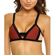 PilyQ MULTI Papaya Color Block Keyhole Banded Bikini Swim Top, US Large