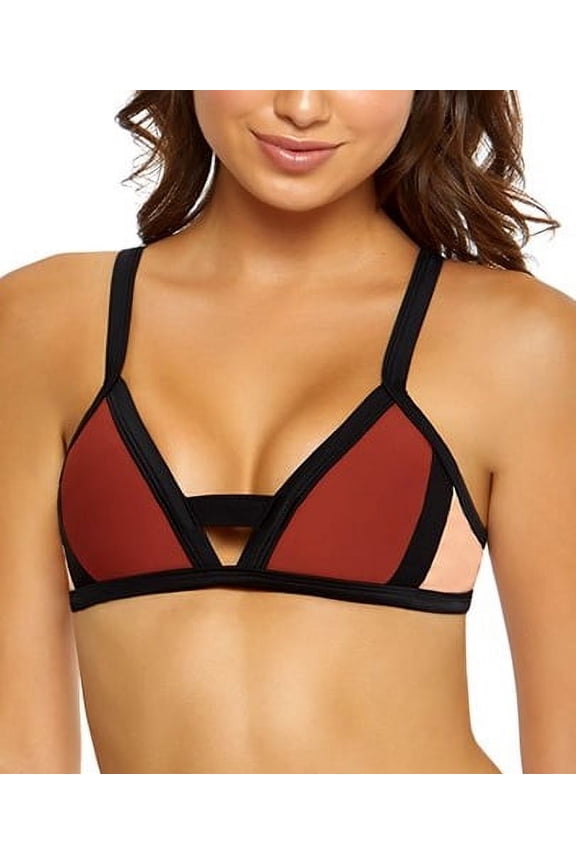 MULTI Papaya Color Block Keyhole Banded Bikini Swim Top, US Medium