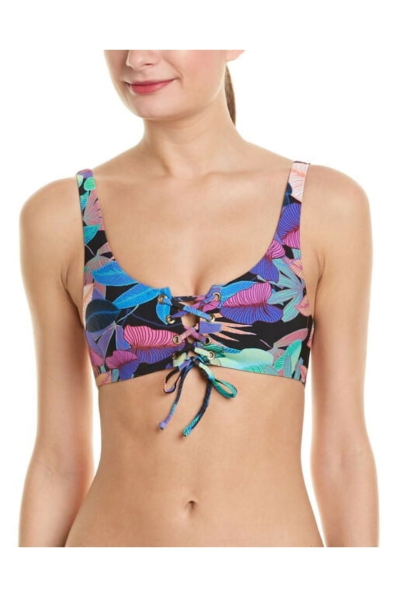 MULTICOLOR Aralia Lace Up Halter Bikini Swim Top, US Small