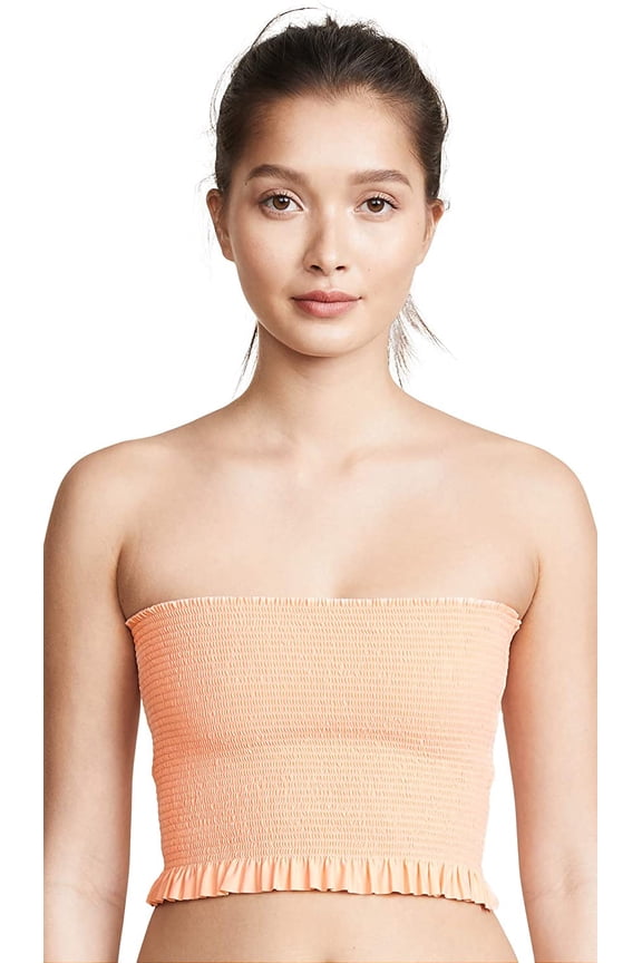 PAPAYA Smocked Ruffle Bandeau Bikini Swim Top, US Large