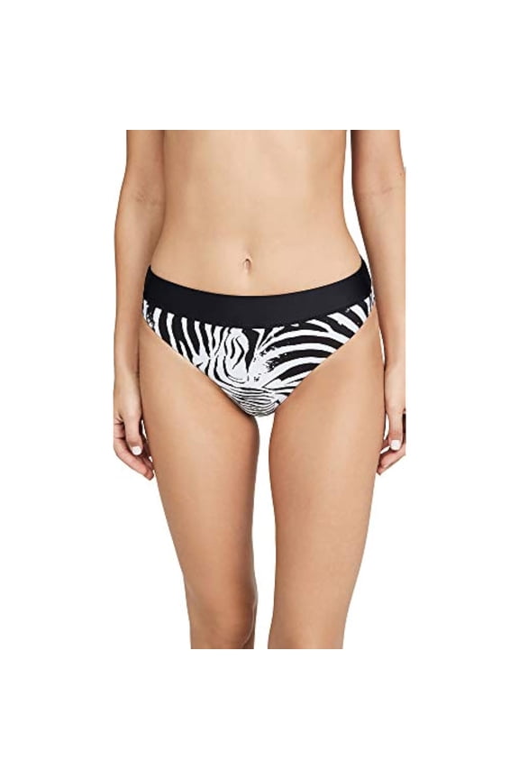 PilyQ Women's High Waisted Bikini Bottoms, Zebra, Black, Print, Small