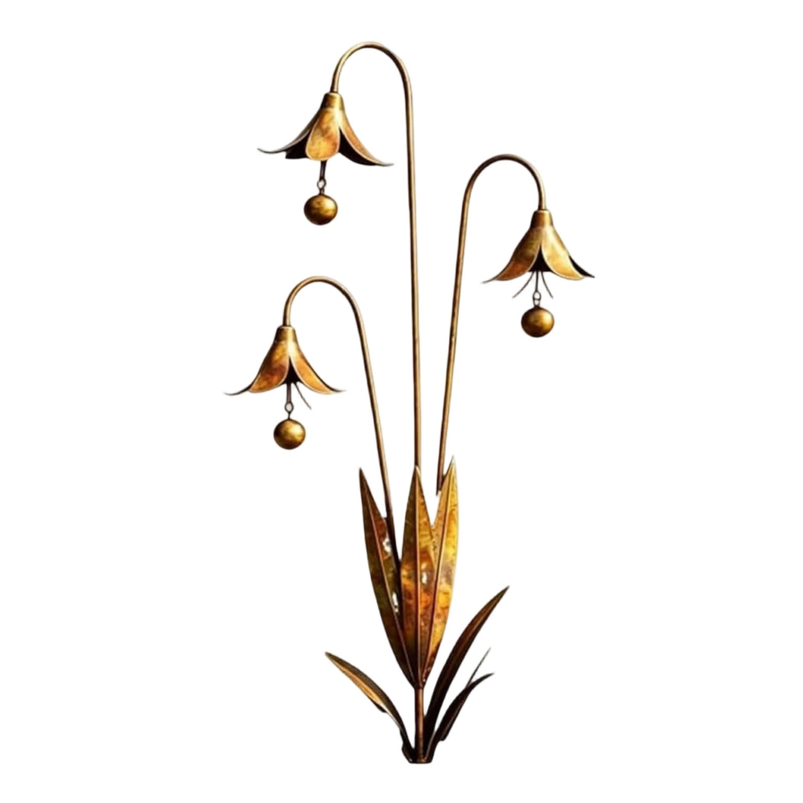 Pimea Metal Bronze Bluebell Flowers with Hanging Bells, 26.4" x 13", Vintage Metal Art Ornament for Outdoor Garden, Yard, Patio & Home Wall Decor
