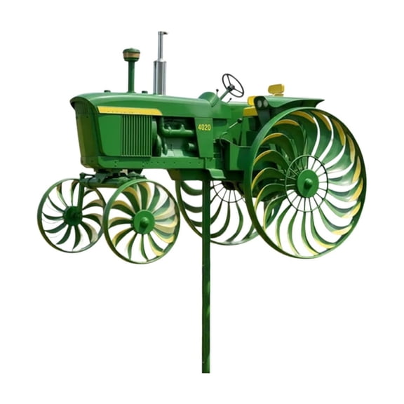Pimea Whimsical 11." Green Tractor Windmill Stake: Breeze-Powered Rustic Garden Accent for Outdoor Fun & Charm