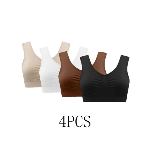 Pimelu 4 Pack Sports Bras for Women Bras for Women Plus Size Comfort Stretchy Push up Bralettes Underwear Ladies Girls Yoga Workout Seamless Compression Bras