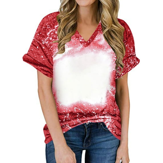 Pimelu Blouses for Women Dressy Casual Tops for Women Cute Tops for Women Summer V Neck Short Sleeve Basic Fit Tee Shirts Going out Fashion Tie Dye Print Ladies Blouses