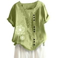 thumbnail image 1 of Pimelu Blouses for Women Shirts for Women Summer Tops for Women Fashion Dandelion Print Button up Plus Size Tshirts Ladies Girls Short Sleeve Cotton Linen Blouses, 1 of 4
