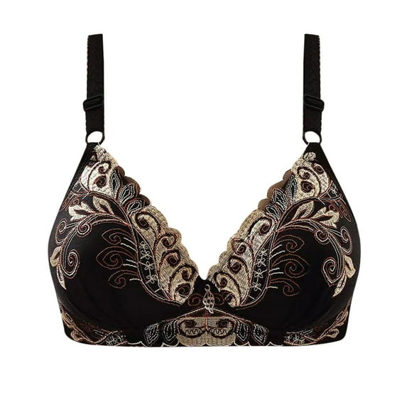 Pimelu Bras for Women Push Up Bras T-shirt Bras for Women Vintage Embroideries Compression Underwire Bra Ladies Comfort No Rims Push up Everyday Bra