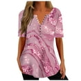 thumbnail image 1 of Pimelu Summer Tops Tops for Women Womens Tunic Tops Fashion Floral Print Button up Henley Shirts Summer V Neck Short Sleeve Lightweight Hem Blouses, 1 of 5