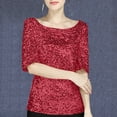 thumbnail image 1 of Pimelu Summer Tops for Women 2024 Trendy Going out Tops for Women Party Club Fashion Sparky Sequin Plus Size Shirts Summer Round Neck Short Sleeve Loose Blouses Womens Blouses, 1 of 6