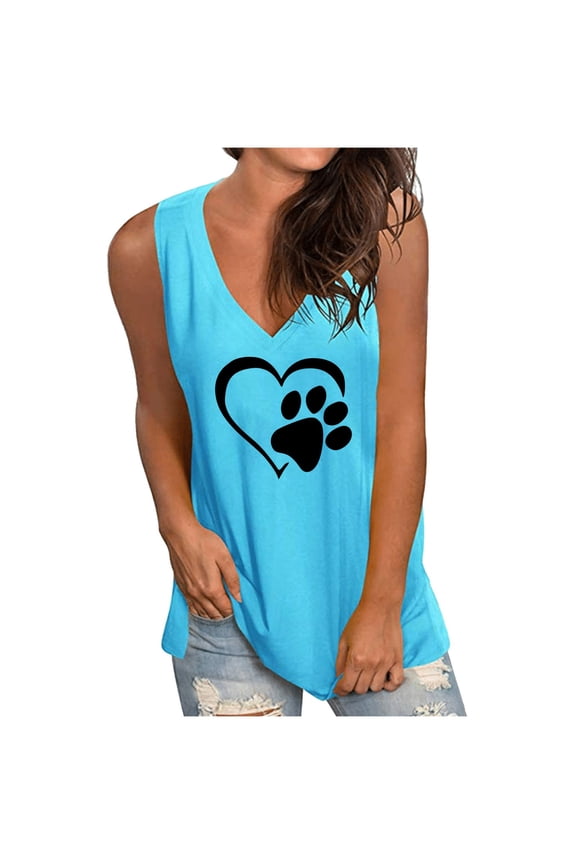 Tank Top for Women Workout Tank Tops for Women Fashion Dog Paw Graphics Tees Shirts Summer Ladies V Neck Sleeveless Loose Vest Blouses Tank Tops Women