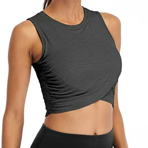 Pimelu Tank Top for Women Workout Tops for Women Casual Solid Breathable Sports Yoga Cropped Tank Tops Summer Plus Size Round Neck Sleeveless Shirt Blouses Tank Tops Women