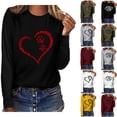 thumbnail image 1 of Pimelu Valentines Day Shirts for Women,Women's Tees Shirts,Cute Sport Vintage Oversized Sweatshirt for Women Plus Size Round Neck Long-Sleeve Pullover Women Tees Heart Paws Print Lightweight Pullover, 1 of 4
