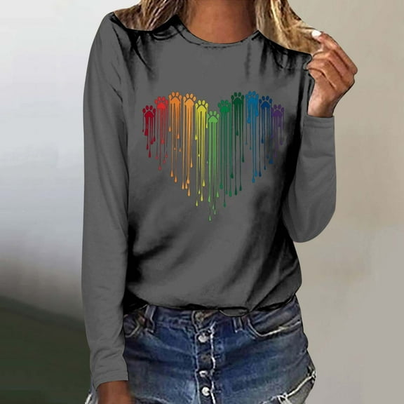 Pimelu Valentines Day Shirts Women Womens Valentines Day Tops Fashion Tie Dye Dog Paws Heart Print Pullover Sweatshirts Spring Ladies Crewneck Long Sleeve Tee Shirts