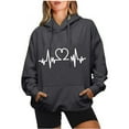 thumbnail image 1 of Pimelu Valentines Day Sweater Women Valentines Hooded Sweater for Women Fashion ECG Graphics Print Oversized Sweatshirts Ladies Long Sleeve Pullover Hoodies Tops with Pocket, 1 of 6