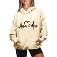 thumbnail image 1 of Pimelu Valentines Day Sweater Women Valentines Hooded Sweater for Women Fashion ECG Graphics Print Oversized Sweatshirts Ladies Long Sleeve Pullover Hoodies Tops with Pocket, 1 of 6