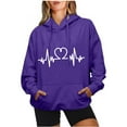 thumbnail image 1 of Pimelu Valentines Day Sweater Women Valentines Hooded Sweater for Women Fashion ECG Graphics Print Oversized Sweatshirts Ladies Long Sleeve Pullover Hoodies Tops with Pocket, 1 of 6