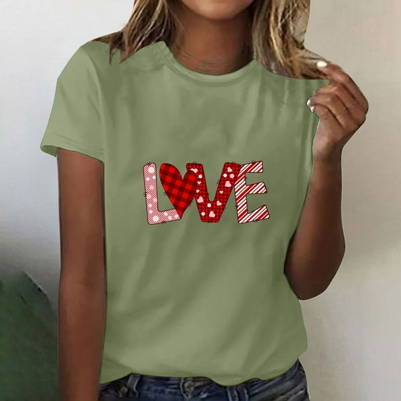Pimelu Valentines Shirts for Women Shirts for Women Summer Tops for Women Valentines Day Fashion Love Letter Print Loose Fit Tees Ladies Crewneck Short Sleeve Comfy Blouses