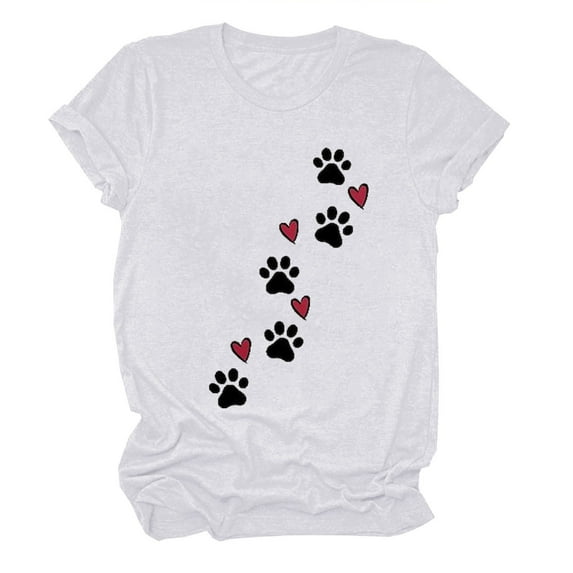 Pimelu Valentines Shirts for Women Womens Shirts Womens Tops Dressy Casual Valentines Day Fashion Heart Dog Paw Graphics Print Tshirt Ladies Short Sleeve Plus Size Blouses