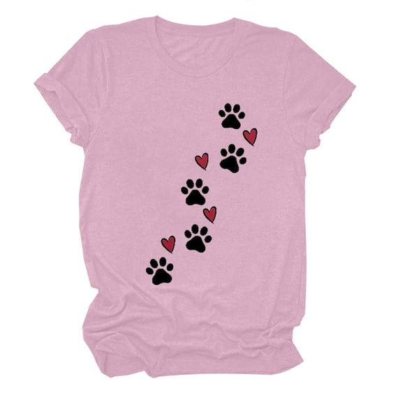 Pimelu Valentines Shirts for Women Womens Shirts Womens Tops Dressy Casual Valentines Day Fashion Heart Dog Paw Graphics Print Tshirt Ladies Short Sleeve Plus Size Blouses