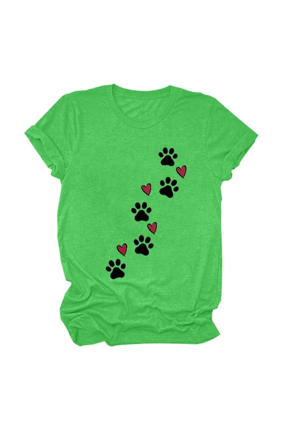 Valentines Shirts for Women Womens Shirts Womens Tops Dressy Casual Valentines Day Fashion Heart Dog Paw Graphics Print Tshirt Ladies Short Sleeve Plus Size Blouses