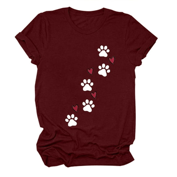 Pimelu Valentines Shirts for Women Womens Shirts Womens Tops Dressy Casual Valentines Day Fashion Heart Dog Paw Graphics Print Tshirt Ladies Short Sleeve Plus Size Blouses