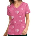 thumbnail image 1 of Pimelu Valentines Shirts for Women Womens Tops Womens Scrubs Valentines Day Fashion Pink Heart Print Scrub Tops Uniform Shirts V Neck Short Sleeve Pocket Ladies Nurse's Shirt, 1 of 4