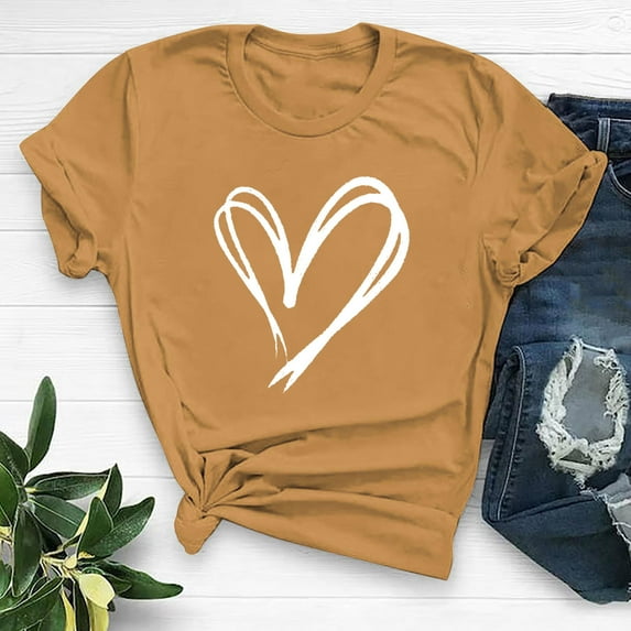 Pimelu Valentines Shirts for Women Womens Tops Womens Tops Dressy Casual Valentines Day Classic Heart Shirts for Ladies Summer Loose Breathable Short Sleeve Tees Blouses