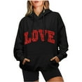 thumbnail image 1 of Pimelu Valentines Sweater Women Valentines Day Hoodies for Women Fashion Love Letter Print Drawstring Hooded Sweatshirt Long Sleeve Oversized Pocket Pullover Hoodies Tops, 1 of 6