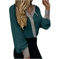 thumbnail image 1 of Pimelu Women Tops Dressy Casual Long Sleeve, Womens V Neck Lace Shirts Puff Sleeve Button Down Casual Floral Stars Print Blouses Tops Elegant Work Office Business Tunics Fall Female, 1 of 5