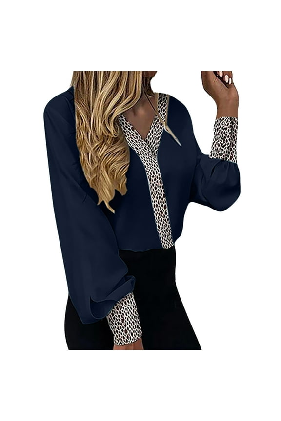 Pimelu Women Tops Dressy Casual Long Sleeve, Womens V Neck Lace Shirts Puff Sleeve Button Down Casual Floral Stars Print Blouses Tops Elegant Work Office Business Tunics Fall Female