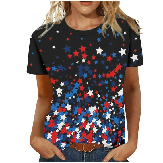 Pimelu Women's Tops Dressy Casual Summer Blouse Patriotic Graphic Short Sleeve T-Shirts for Women Trendy 4th of July Butterfly Print Crewneck Womens Tunic Top Shirt Summer Beach
