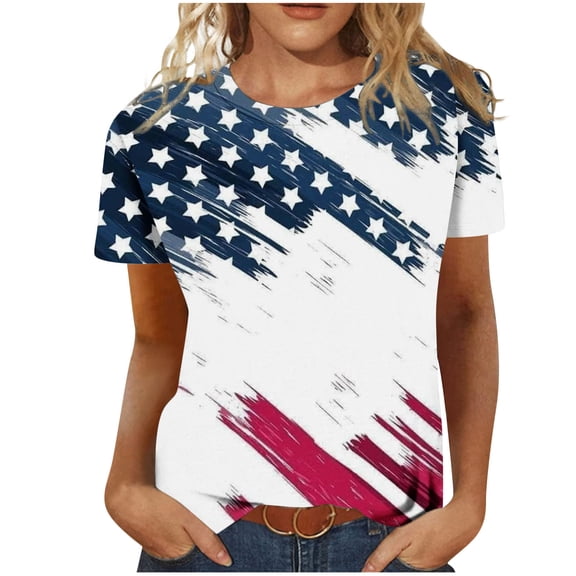 Pimelu Women's Tops Dressy Casual Summer Blouse Patriotic Graphic Short Sleeve T-Shirts for Women Trendy 4th of July Butterfly Print Crewneck Womens Tunic Top Shirt Summer Beach
