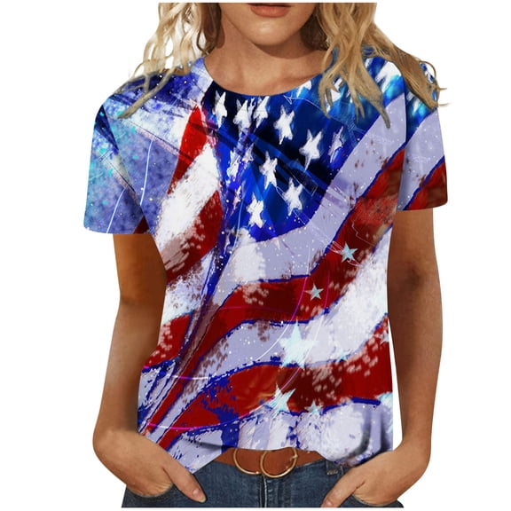 Pimelu Women's Tops Dressy Casual Summer Blouse Patriotic Graphic Short Sleeve T-Shirts for Women Trendy 4th of July Butterfly Print Crewneck Womens Tunic Top Shirt Summer Beach