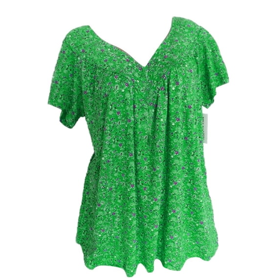Pimelu Womens Shirts Shirts for Women Womens Tops Trendy Floral Print V Neck Short Sleeve Plus Size Summer Tees Ladies Girls Beach Boho Pleated Hem Blouses