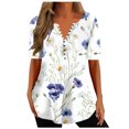 thumbnail image 1 of Pimelu Womens Shirts Tops for Women Womens Summer Tops Fashion Geometric Print Button up Henley Shirts Ladies V Neck Short Sleeve Hem Tunic Blouses, 1 of 5