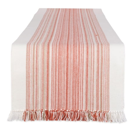 DII 14x72" Modern Cotton Pimento Striped Fringed Table Runner in Pink