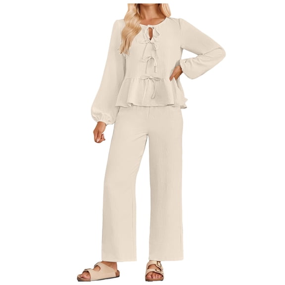 Pimfylm 2 Piece Sets for Women Summer Cap Sleeve Crop Top Wide Leg Pants Matching Lounge Set Vacation Beach Travel Outfits Beige, S