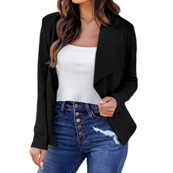 Pimfylm 2025 Blazers for Women Business Casual Long Sleeve Lapel Open Front Suit Jacket Work Blazer with Pockets Black, XL